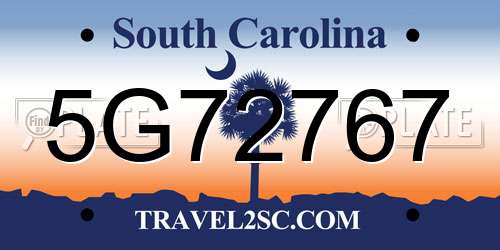 5G72767 South Carolina License Plate