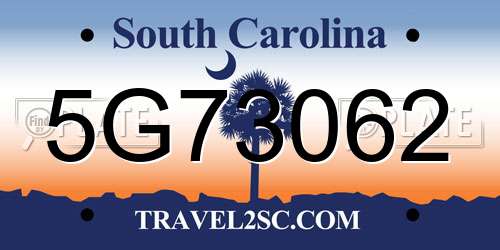 5G73062 South Carolina License Plate