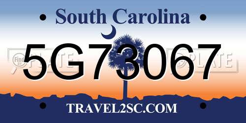 5G73067 South Carolina License Plate