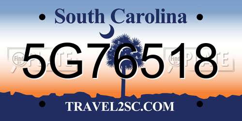 5G76518 South Carolina License Plate