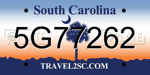 5G77262 South Carolina License Plate