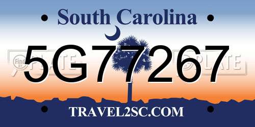 5G77267 South Carolina License Plate