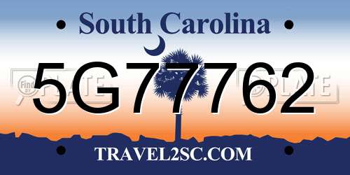 5G77762 South Carolina License Plate