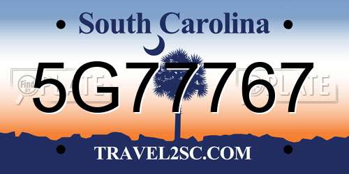 5G77767 South Carolina License Plate
