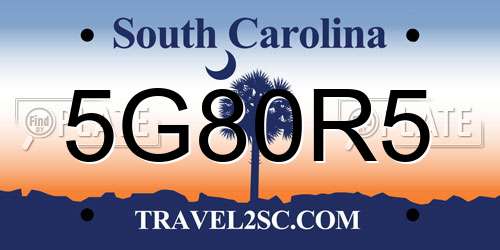 5G80R5 South Carolina License Plate