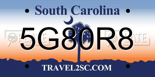 5G80R8 South Carolina License Plate