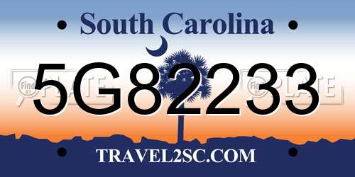 5G82233 South Carolina License Plate