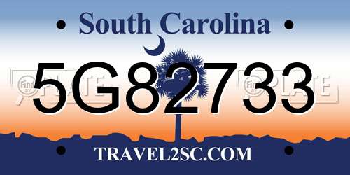 5G82733 South Carolina License Plate
