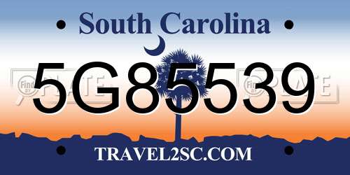 5G85539 South Carolina License Plate
