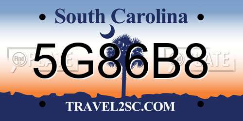 5G86B8 South Carolina License Plate