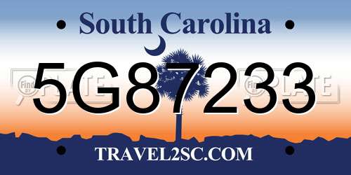 5G87233 South Carolina License Plate