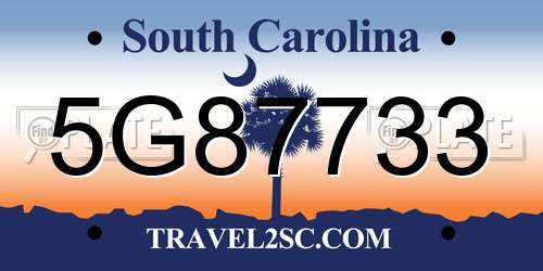 5G87733 South Carolina License Plate
