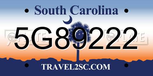 5G89222 South Carolina License Plate