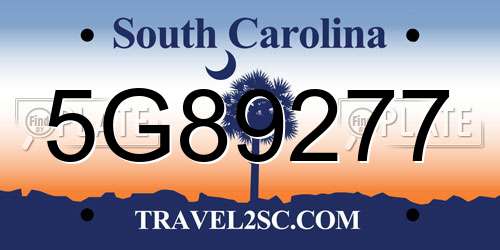5G89277 South Carolina License Plate