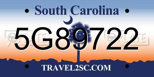 5G89722 South Carolina License Plate