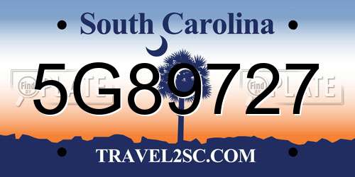 5G89727 South Carolina License Plate