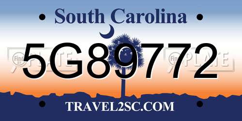 5G89772 South Carolina License Plate