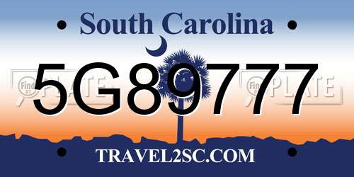 5G89777 South Carolina License Plate