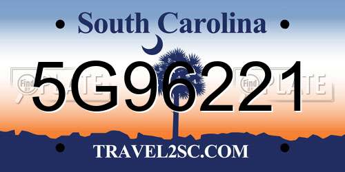 5G96221 South Carolina License Plate