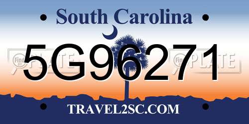 5G96271 South Carolina License Plate