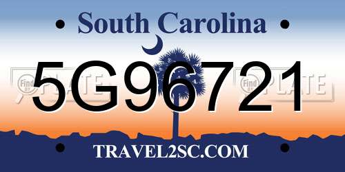 5G96721 South Carolina License Plate