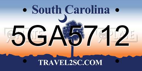 5GA5712 South Carolina License Plate