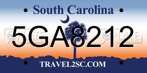 5GA8212 South Carolina License Plate