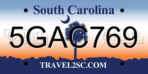 5GAC769 South Carolina License Plate