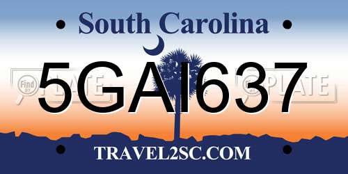 5GAI637 South Carolina License Plate