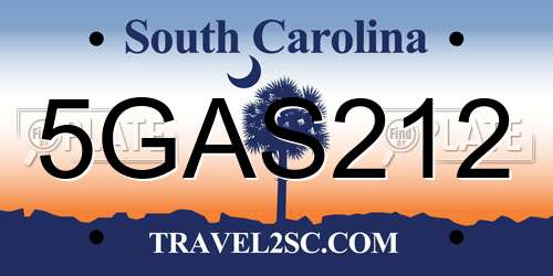 5GAS212 South Carolina License Plate