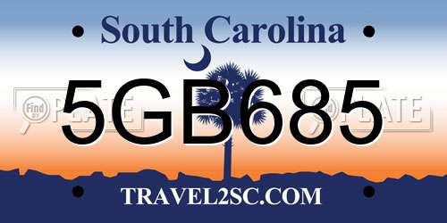 5GB685 South Carolina License Plate