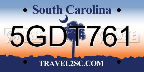 5GDT761 South Carolina License Plate