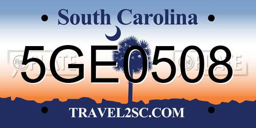 5GE0508 South Carolina License Plate