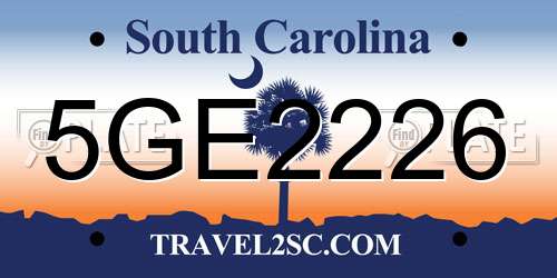 5GE2226 South Carolina License Plate