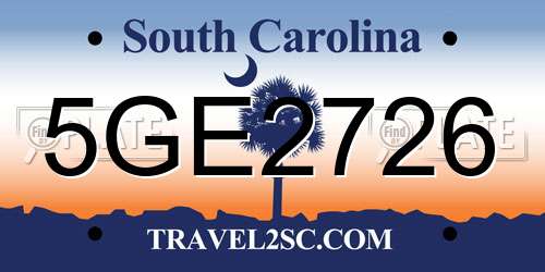 5GE2726 South Carolina License Plate