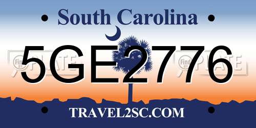 5GE2776 South Carolina License Plate