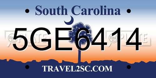 5GE6414 South Carolina License Plate