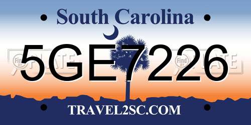5GE7226 South Carolina License Plate