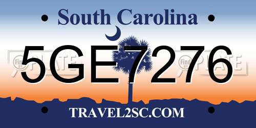 5GE7276 South Carolina License Plate