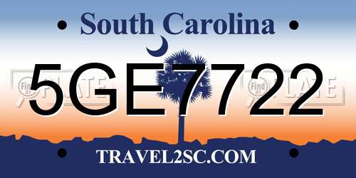 5GE7722 South Carolina License Plate