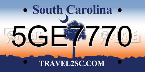 5GE7770 South Carolina License Plate