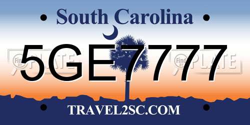 5GE7777 South Carolina License Plate