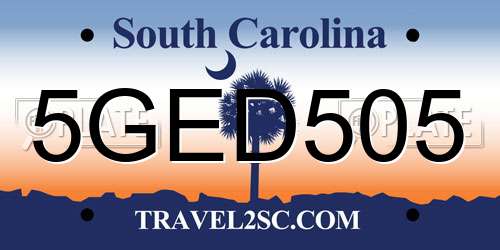5GED505 South Carolina License Plate