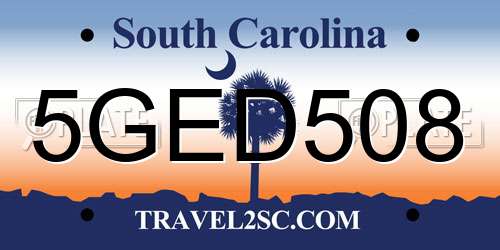 5GED508 South Carolina License Plate