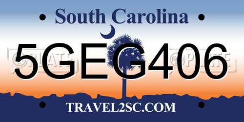 5GEG406 South Carolina License Plate