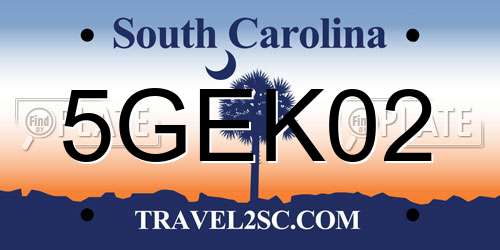 5GEK02 South Carolina License Plate