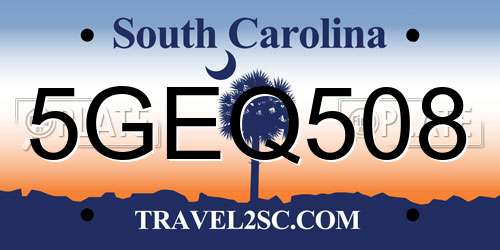 5GEQ508 South Carolina License Plate