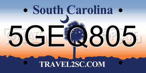 5GEQ805 South Carolina License Plate