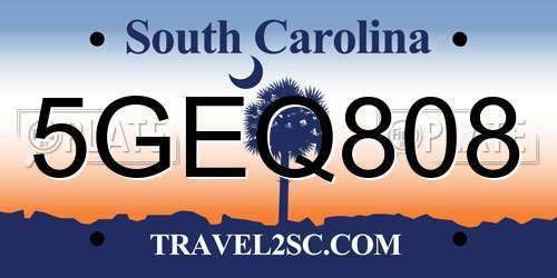 5GEQ808 South Carolina License Plate