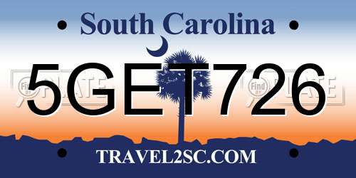 5GET726 South Carolina License Plate